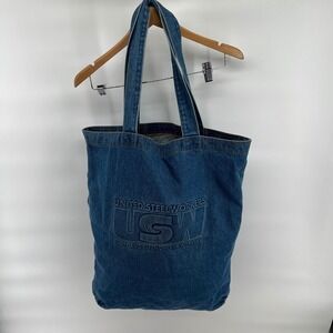 Vintage United Steelworkers Embossed USW Large Denim Tote Bag Union Made in USA